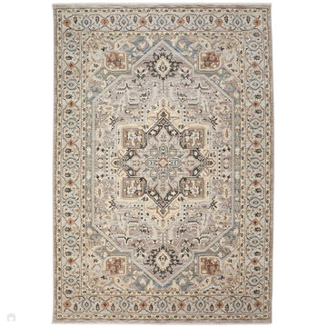 Legacy LEG05 Traditional Persian Medallion Border Soft-Touch Short Pile Polyester Flatweave Light Grey/Slate Blue/Ivory Rug-Concept Looms-Rug Love - The Most Loved Rug Store